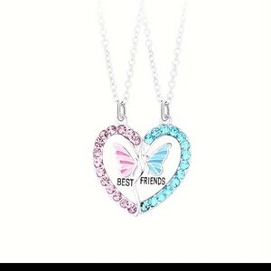 Pink and blue butterfly best friends necklaces set of two